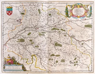 Loireflodens dalgång med stad (Bloise, Amboise) - touraine, i "Theatrum Orbis Terrarum, sive Atlas Novus" av Willem Blaeu, Amsterdam
