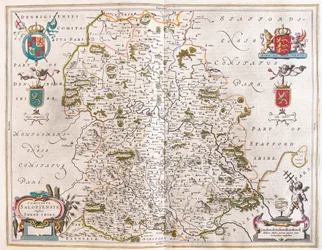 Shropshire, i "Theatrum Orbis Terrarum, sive Atlas Novus" av Willem Blaeu, Amsterdam