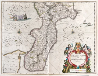 Söder om Kalabrien, Italien, i "Theatrum Orbis Terrarum, sive Atlas Novus" av Willem Blaeu, Amsterdam