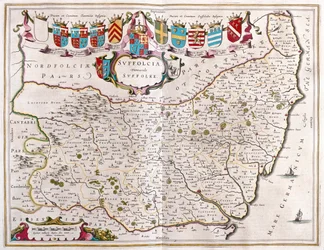 Suffolk, i "Theatrum Orbis Terrarum, sive Atlas Novus" av Willem Blaeu, Amsterdam
