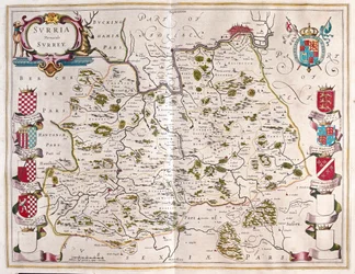Surrey, i "Theatrum Orbis Terrarum, sive Atlas Novus" av Willem Blaeu, Amsterdam
