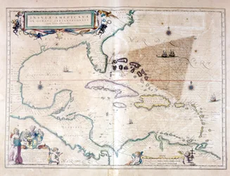 Karibiska havet: du kan se Bermudatriangeln mellan Bermuda Archipelago, Miami och Puerto Rico. Enligt Wilhelm Blaeus Atlas