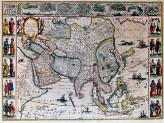 Världens teater eller den nya atlasen Amsterdam. Geografisk karta över Asien av Willem Janszoon Blaeu (1571-1638)