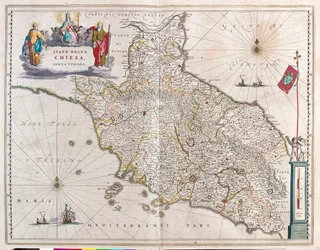 Toscana och Vatikanen, Italien, i "Theatrum Orbis Terrarum, sive Atlas Novus" av Willem Blaeu, Amsterdam