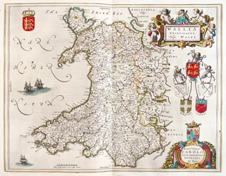 Wales, i "Theatrum Orbis Terrarum, sive Atlas Novus" av Willem Blaeu, Amsterdam