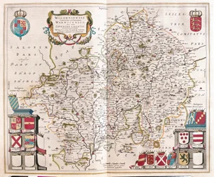 Worcestershire, warwikshire, i "Theatrum Orbis Terrarum, sive Atlas Novus" av Willem Blaeu, Amsterdam