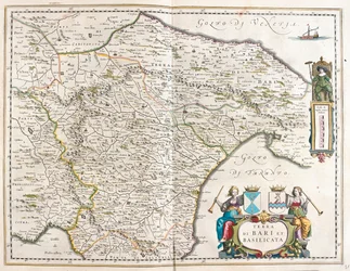 staden Bari och Basilicata, Italien,i "Theatrum Orbis Terrarum, sive Atlas Novus" av Willem Blaeu, Amsterdam