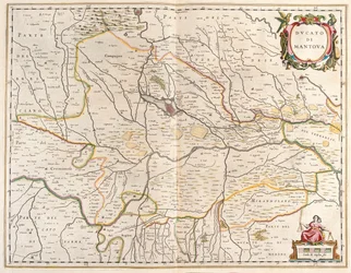 staden Mantova i Italien i "Theatrum Orbis Terrarum, sive Atlas Novus" av Willem Blaeu, Amsterdam