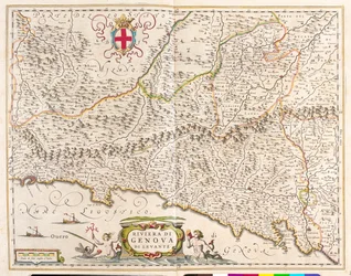 iÖstra rivieran Ligurien, Italien, n "Theatrum Orbis Terrarum, sive Atlas Novus" av Willem Blaeu, Amsterdam