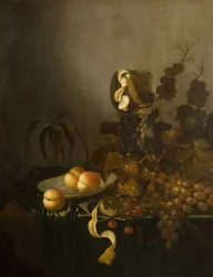 Stilleben med frukt och hasglas