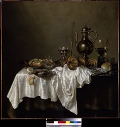 Frukost med hummer. (Frukost med en hummer). Fortfarande liv. Målning av Willem Claesz Heda (1594-1680)