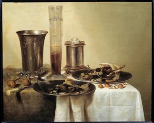 Stilleben med silverkoppsmålning av Willem Claeszoon Heda (1594-1670) 1637 Dim. 0,44 x 0,55 m - Stilleben med silverbägare. Målning av Willem Claeszoon Heda (1594-1670)