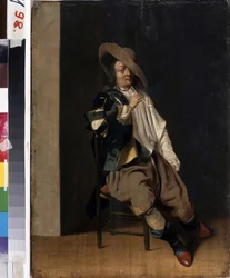 Rökning. (En rökare). Porträtt av en man med en pipa. Målning av Willem Cornelisz Duyster (1599-1635). Olja på trä. Konst i holländsk barockstil. Kharkovs nationalmuseum Ukraina