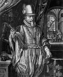 Porträtt av Maurice av Nassau, Prins av Orange (1567-1625), gravyr av Willem Jacobsz Delff (1580-1638)