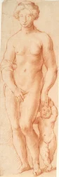 Venus och Amor. Skulpturgrupp sedd framifrån