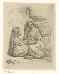 Flicka och en pojke som skedar från en tallrik