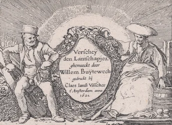 Titelsida, från Verscheyden Landtschapjes Olika små landskap, tavla 1, ca. 1616,