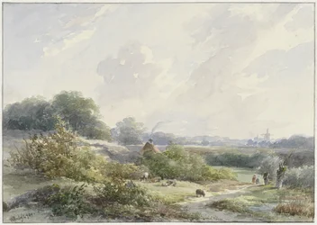 Landskap med gård och boskap