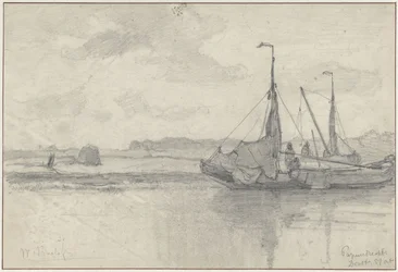 Fiskebåtar i ett landskap i Papendrecht
