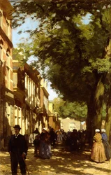 Middag på en livlig stadsgata