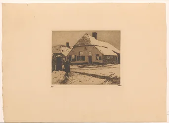 Snötäckta hus på en väg i Ede
