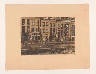 Vy över Oude Waal i Amsterdam Oude Waal med systrarna Veltkamps tvättmöjlighet (originaltitel)