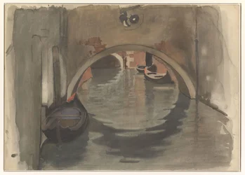 Se under en välvd bro i Venedig