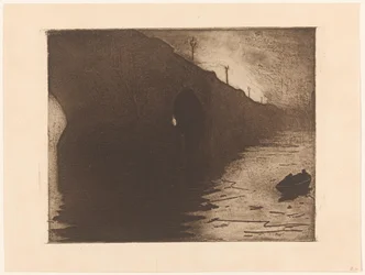 Vy över Waterloo Bridge i dimman i London