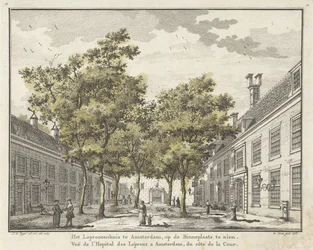 Utsikt över innergården till Leprozenhuis i Amsterdam