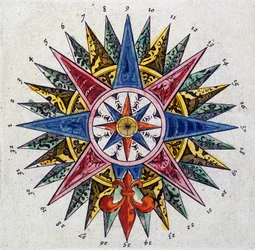 Rose des vents (detalj av 10831), "" Världens teater eller New atlas" av Guillaume och Jean Blaeu