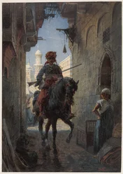 Turkisk ryttare i en stad