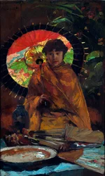 ""Flicka med japanskt parasoll" Målning av Willem de Zwart (862-1931) - ca 1899 - Olja på duk Dim 82,5x51 cm Gemeentemuseum Den Haag
