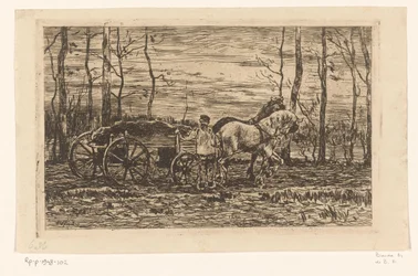 Vagn med spets dragen av två hästar Sträckt vagn med spets (originaltitel)
