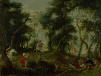 Landskap med Atalanta och Meleager som jagar Calydonian Boar