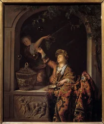såpbubblor. Målning av Willem Van Mieris (1662 - 1747)