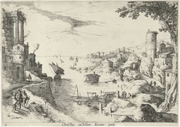 Landskap med Emmausresenärerna Christ castellum Emaus petit (titel på objekt) Italienska landskap med bibliska scener (serietitel)