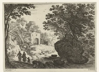 Par och barn vid vattenkvarn Italienska landskap (serietitel)