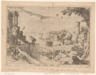 Landskap med nattvarden i Emmaus Christ castellum Emaus petit (titel på objekt) Italienska landskap med bibliska scener (serietitel)