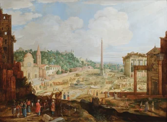 Rom, Piazza del Popolo, ca 1612 (olja på pannå)