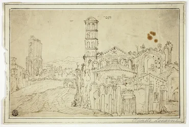 Utsikt i Rom: Torre della Melisa, ruinerna av en tidig kristen kyrka