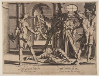 Halshuggning av den romerske domaren Papinian, plansch 5 från Thrones of Justice (Thronus Iustitiae)
