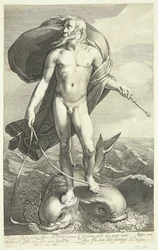 Neptunus rider på två delfiner