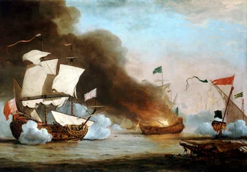 Ett engelskt fartyg i strid med Barbaresk-korsarer, ca 1680, ca 1685 (olja på duk)