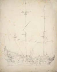 Porträtt av en holländsk tvådäckare, ca 1655 (offset, grafit)