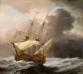 Det engelska fartyget Hampton Court i storm, 1678-80
