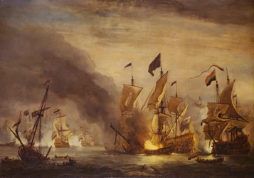 Bränningen av HMS "Royal James" i slaget vid Solebay, 28 maj 1672, slutet av 1600-talet (olja på duk)