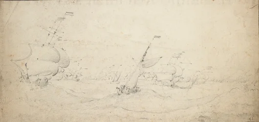 En holländsk eskader på väg mot lovart i hård sjö, ca 1672 (grafit)