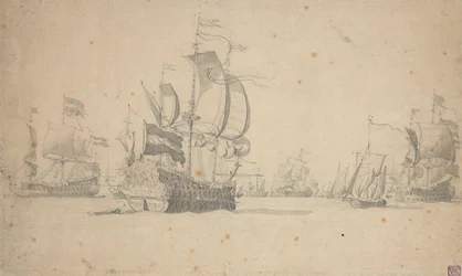 En holländsk eskader i stridslinje, maj 1672, ca 1672 (blyerts, lavering)