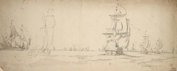 Holländska fartyg på väg ner mot huvudflottan, maj 1672, ca 1672 (grafit, grå lav)