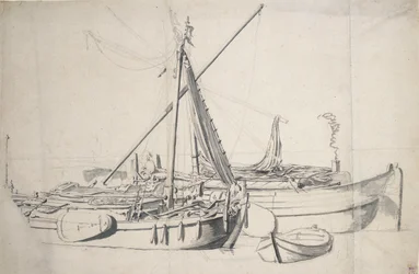 Studie av en damlooper och en smalschip liggande bredvid varandra, ca 1665 (grafit, grå tvätt)